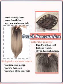 Extensión de cabello postizo con clips, pieza superior sintética con 3 clips en una sola pieza, extensión de cabello suave con flequillo para mujeres - Multicolor - Ver 7