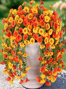 10/6/4/1 pieza Flores colgantes artificiales para exteriores, mezcla de seda de color, campanilla de la mañana naranja y amarilla, adecuada para bodas, hogar, oficina, decoración de jardín, flores artificiales con hojas de eucalipto, plantas colgantes realistas resistentes a los rayos UV, adecuadas para decoración de otoño, decoración de Acción de Gracias, arco de boda, pared, jardín, dormitorio, exterior, oficina, decoración de fiesta