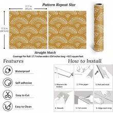 Boho Style Mustard Yellow Geometric Wallpaper Peel And Stick| Removable Adhesive Contact Paper Walls - 17.7" X 354" - View 3