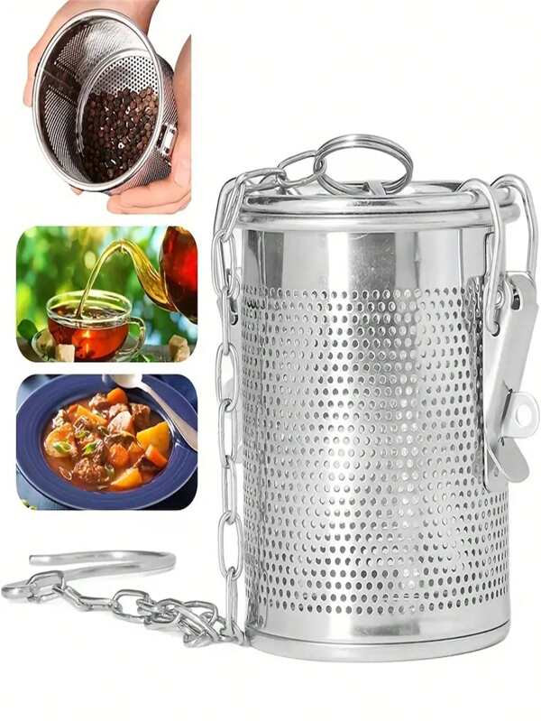 1 Durable Stainless Steel Cooking Spice Injector, With A Fine Mesh Filter - Perfect For Loose Leaf Tea, Herbs, Soups, And Seasonings - Reusable Kitchen Accessory With An Extended Chain For Convenient Brewing.