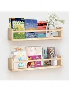 2Pcs Bookshelves Wall Mounted Floating Shelves For Wall,Wall Bookshelves,Baby Nursery Decor, Solid Wood Wall Mounted Shelves For Books, Toys And Decor Storage