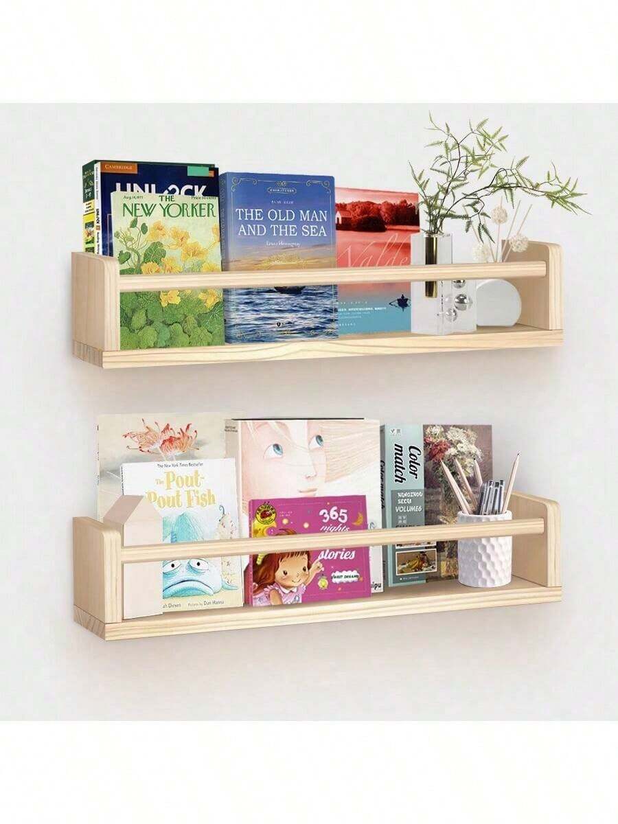 2Pcs Bookshelves Wall Mounted Floating Shelves For Wall,Wall Bookshelves,Baby Nursery Decor, Solid Wood Wall Mounted Shelves For Books, Toys And Decor Storage