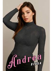 BLUSA DE ENCAJE MANGA LARGA - Negro - Ver 1