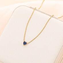1pc Minimalist Stainless Steel 12 Birth Zodiac Birthstone Heart Pendant Necklace, Monthly Stone