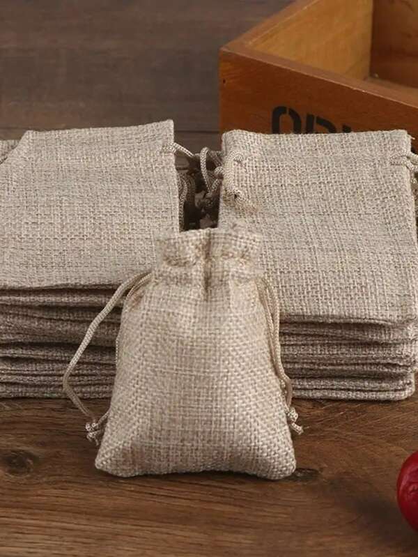 50pcs Reusable Coarse Linen Drawstring Gift Bags, 3*4inch, Multi-Size Linen Bags For Wedding Favors, Jewelry Pouches, Birthday Gifts, Arts & Crafts, Jewelry Packaging, Wedding Decorations, Party Favors