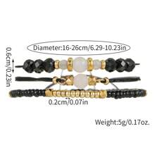 Illusory Conjunto de 3 peças de pulseiras artesanais de cristal preto falso estilo boêmio, pulseiras ajustáveis de contas multicamadas para mulheres, verão