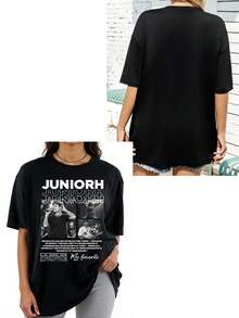 Camiseta holgada personalizada para mujer, sube tu foto/foto de grupo/foto de amigo, ingresa tu texto/bendiciones/nombre/significativo/texto divertido, top negro, camiseta holgada de manga corta casual para mujer, regalo de vacaciones, moda de primavera y verano, mercancía de festival de música, regalo especial, regalo creativo, pareja, conjunto de mejores amigos, uniforme de equipo, personalización corporativa