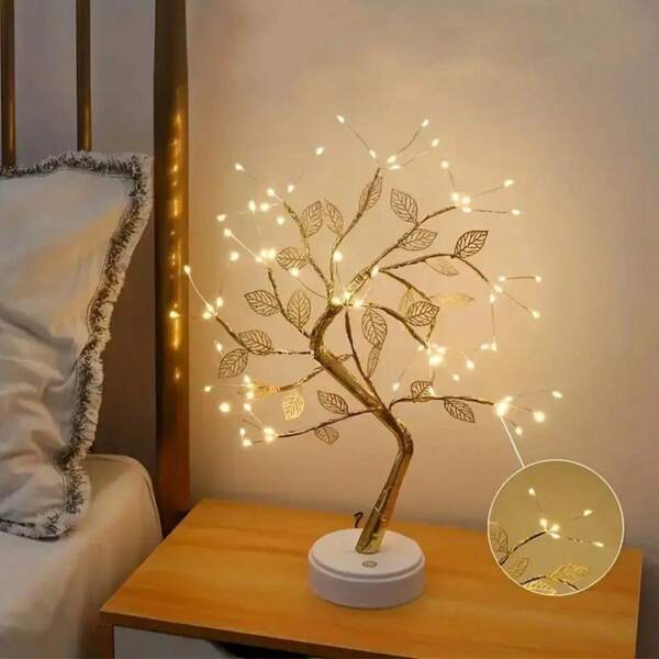 Golden Leaf Mini Tree Lamp - Creative Design LED Decorative Lighting For Valentine's Day, Weddings, Bedrooms & Christmas Indoor Decor Mini Tree Lamp