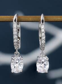 Orecchini eleganti con zirconia a forma di goccia, rotonda e ovale, placcati in rame e platino, piccoli e raffinati per le donne