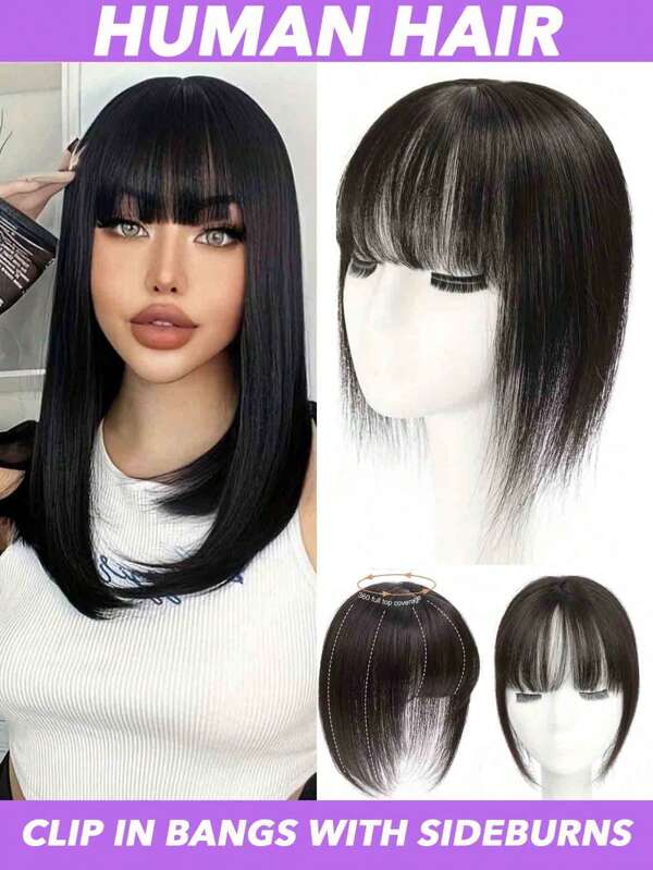 Straight Hair Topper With Side Bangs Real Remy Human Hair Straight Hand Made Toupee Topper Wiglet Clip In Hairpieces Top Thin Loss Hairpiece Natural Hair Toppers For Women Clip In Hair Extensions
