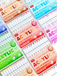 广纳双头高不透明度亚克力马克笔 - 132 种颜色，11 种多功能套装（每套 12 支），软头和凿头，适合分层、混合、艺术家和插画家，非常适合返校 - 彩色 - 查看 6