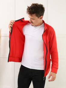 VII.TP Cold Weather Blouse Men's Hoodless Sweatshirt With Zipper Cold Weather Coat - Red - View 5