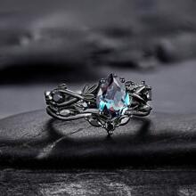 2pcs Women's Fashionable Zirconia Gun-Black Matching Rings, Personalized Jewelry