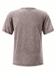 Camiseta de algodón de 230g con lavado retro, cuello de tripulación suelto, casual y transpirable, con diseño de golf de Michelob Ultra - Café integral - Ver 2