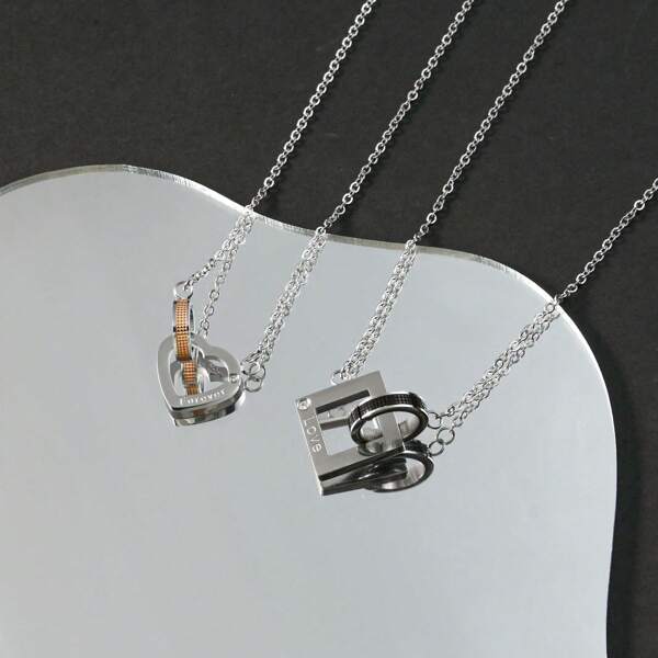 1PC Stainless Steel Men Women Couple Necklace Pendant Heart CZ Puzzle Matching