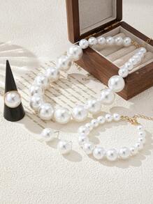 1 Set Elegant Beaded Necklace, Bracelet, Earrings, Ring Jewelry Set, Fashionable Design With High-End Style