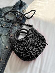 BAILEE 1 件纸编织斜挎包单肩包雏菊装饰手工小钱包手提包波西米亚夏季包适合度假旅行和时尚服装搭配和与朋友一起购物