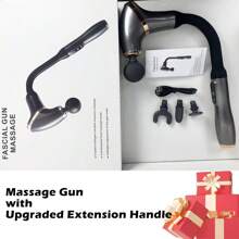 Multifunctional Massage Gun With Extendable Handle, Portable Back And Waist Massager With 4 Massage Heads, 3 Modes And 6 Speed Handheld Fascia Gun For Back, Waist, Arms, Legs - Great Christmas Gift For Family And Friends