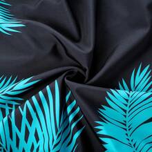 Womens Plus Size Striped Printed Strappy Tankini Top With Shorts Two Pieces Swimsuit - Blue Leaves2 - View 5