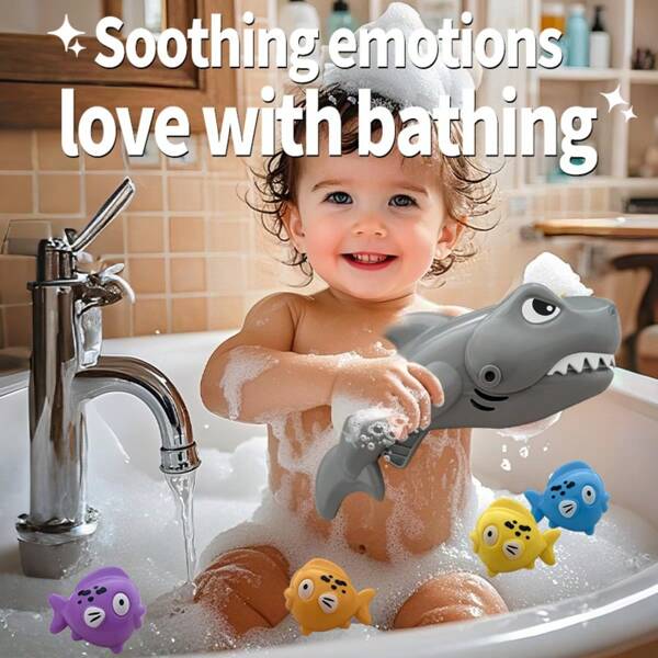 1pc Shark Themed Bath Toy Set - Interactive Educational Bath Toy With Random Colors, Creative Designs, And Fun Feeding Action, Suitable For Infant & Toddler Bathing