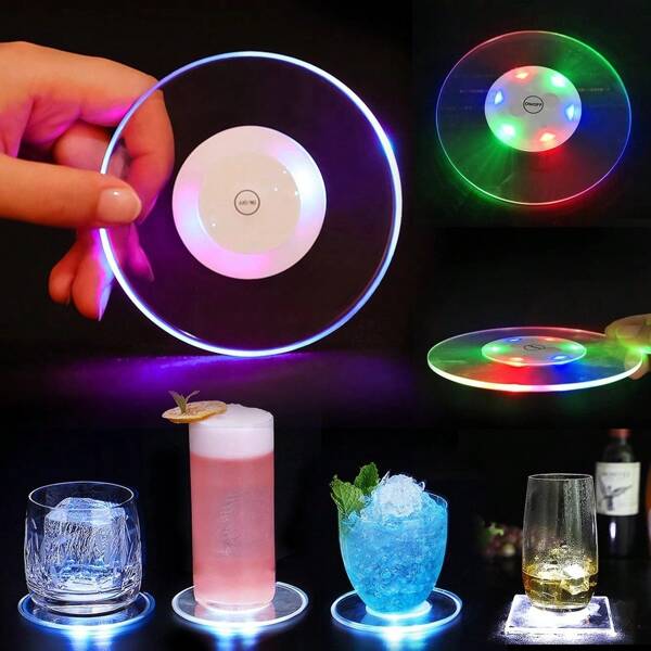 1 Stück Acryl Kristall ultra-dünne LED Untersetzer, multiformige wählbare beleuchtete Getränkeuntersetzer, farbige Cocktail Untersetzer, Barkeeper Beleuchtungsuntersetzer, moderne Tischdekoration - Batteriebetrieben (inklusive Batterie), perfekte Untersetzer