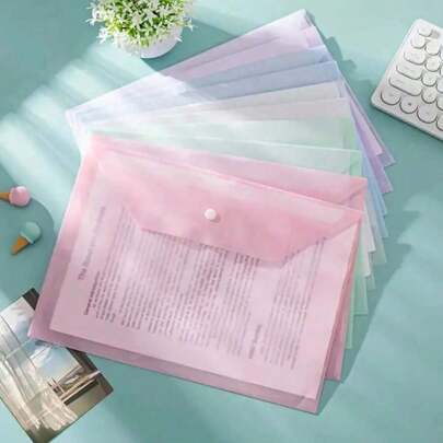 10pcs A4-Sized DIY-Eligible Plastic Button-Seal File Bags In Morandi Colors; Thickened With Large Capacity For Documents, Papers, Exams, Etc.; Transparent And 1mm-Thick. Back To School,School Supplies