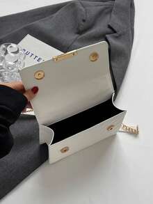 女士时尚纯色及印花宽肩带硬壳手提包/单肩包 - 白色 - 查看 6