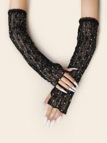 1 Pair Lace Sexy Party Arm Sleeves, Fashionable Rhinestone Decor Sun Protection Sleeve Cuffs, Suit For Party Costume Dress Summer - Multicolor - View 1