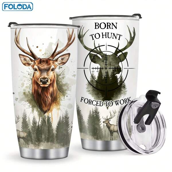 Foloda Foloda 1pc Deer Hunter Tumbler Christmas Gift Idea Deer Gifts For Men Hunter, Cool Deer Mug For Deer Lovers, Valentines Day Birthday Father's Day Gifts For Dad, Deer Tumbler Cup With Lid , 20oz Insulated Travel Coffee Mug Car Cup