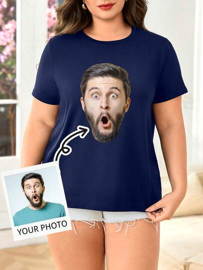 Custom T-Shirt Customized Plus Size Women's Pajamas Short Sleeve T-Shirt Loungewear, Add Your Text, Choose Your Favorite Colors And Fonts To Design Your Own Personalized Printed Women's Pajamas Short Sleeve T-Shirt