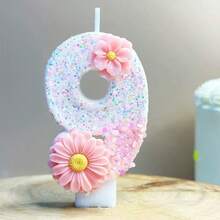 1pc Pink Flower Digit Birthday Cake Candle, Party Festival Birthday Decor Handmade Sparkling Glitter Candle - Pink Daisy - View 12