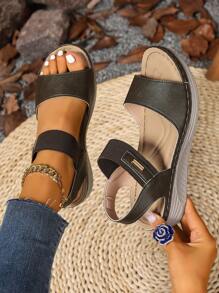 Sandalias de mujer con correa elástica estilo vintage 2025, suela blanda y liviana con cuña para damas