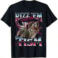 Funny Rizz Em With The Tism Meme Autistic Racoon T-Shirt Tee Comfortable  Graphic Tee - Black - View 1