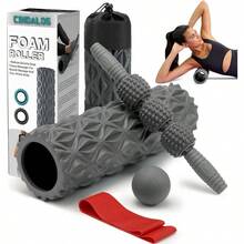 5 In 1 Foam Roller Set Trigger Point Foam Back Roller Muscle Roller Stick Massage Ball Stretching Band For Deep Muscle Massage Pilates Yoga Fitness Exercise For Whole Body Release - Grey - View 1