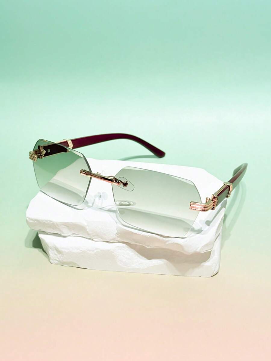 1 副男女通用复古木纹方形无框太阳镜，高品质，时尚百搭，适合所有场合