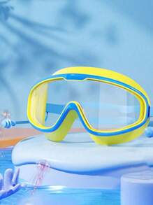 1 pieza Gafas de natación antivaho HD con marco grande para niños de 3 a 10 años, resistentes al agua, transparentes y cómodas, sin estrangulamiento de ojos, gafas de una sola pieza con tapones de silicona, adecuadas para natación y buceo infantil