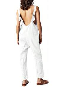 Women's Denim Overall Jumpsuits Sleeveless V Neck Adjustable Straps Jeans Long Pants Rompers