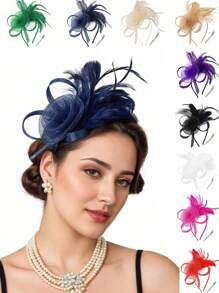 1 Stück elegantes Federhaarbandaccessoire mit Mesh, Braut-Hochzeit Haarschmuck, Kostümparty Kopfschmuck, Geschenk zum Muttertag/Abiball/Erntedank/Weihnachten/Karneval