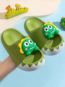 Un par de pantuflas de dinosaurio para niños y niñas en verano, para interiores, con suela suave antideslizante de EVA, para niños y niñas pequeños y medianos - Verde - Ver 2