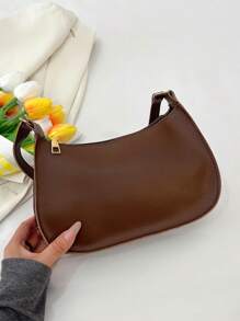 Bolso de hombro con cierre de cremallera en unicolor y estilo minimalista, bolso de medialuna elegante y sencillo, bolso de hombro con cremallera, bolso de piel sintética en unicolor, bolso burdeos, regalo ideal para Año Nuevo, bolso burdeos de moda