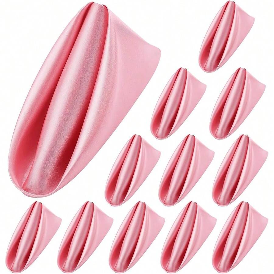 New-2025  12 Piec Satin Napkins Soft Dinner Napkins Square Table Napkins 17 X 17 Inch For Rtaurant Weddings Party Dinner Dration (Pink) - 粉紅色 17 x 17 英寸 - 查看 1