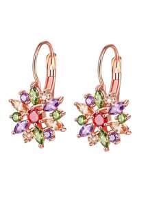 1 par de pendientes aro de clip con diseño minimalista elegante, con incrustaciones de circonita y diseño floral, perfectos para festivales y reuniones