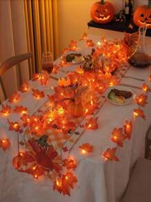 1pc Halloween Maple Leaf String Lights, Maple Leaf Wreath Lights, Halloween, Thanksgiving And Autumn-Themed Decorative Light Strings, Suitable For Halloween Decoration, Autumn-Style Decoration, Living Room, Bedroom And Dining Table Decoration, Outdoor Courtyard Decorative Lights, Festival Ornaments Home Decor Fall Decor Room Decor Autumn Decor