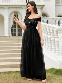 CHOSMO Đầm dạ hội đen thanh lịch dành cho học sinh trung học, đầm dự tiệc, đầm trang trọng với chất liệu vải dệt kim, hở lưng, phối lưới, điểm nhấn sequin, phù hợp cho đám cưới, tiệc tùng, sinh nhật, lễ tốt nghiệp, hòa nhạc, các sự kiện trang trọng mùa xuân. - màu đen - Xem 7