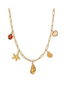 1 pieza Collar con diseño elegante de lujo ligero de estilo bohemio y océano, con mariquita, estrella de mar, sol, concha y caracol, adecuado como regalo de graduación, para mujer, hermana, pareja, para usar diariamente, citas, fiestas, vacaciones de verano, playa