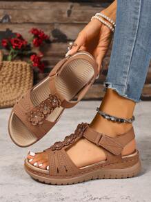 Sandalias de punta abierta de talla grande de estilo casual para 2025, sandalias romanas para mujer con hebilla y diseño de cierre de para uso en exteriores