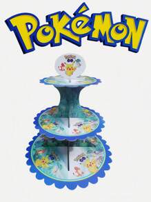 3-Tier Circular Cake Stand, Cake Stand, Birthday Decor, Suitable For Pokemon, Pikachu Cake, Family Gathering, Christmas Birthday Party Theme Decoration
