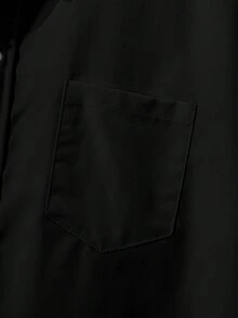 Teenagers Classic Collegiate Casual Party Pocket Patch Detail Black Formal Long Sleeve Shirt - Black - View 4