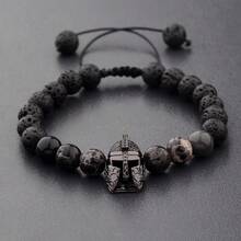 Brazalete de hombre tipo casco, brazalete tipo espartano, brazalete tipo gladiador, brazalete tipo guerrero de piedra natural ajustable con cuentas - pulsera espartana - Ver 1