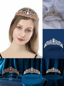 1 个玻璃皇冠，1 个优雅金色公主头带发饰，女士皇冠，适合舞会、生日派对、婚礼、拍照、选美、角色扮演、合金水钻新娘皇冠头饰、派对装饰
